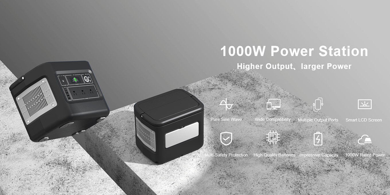 1000W oppladbar solcellegenerator for mobillading