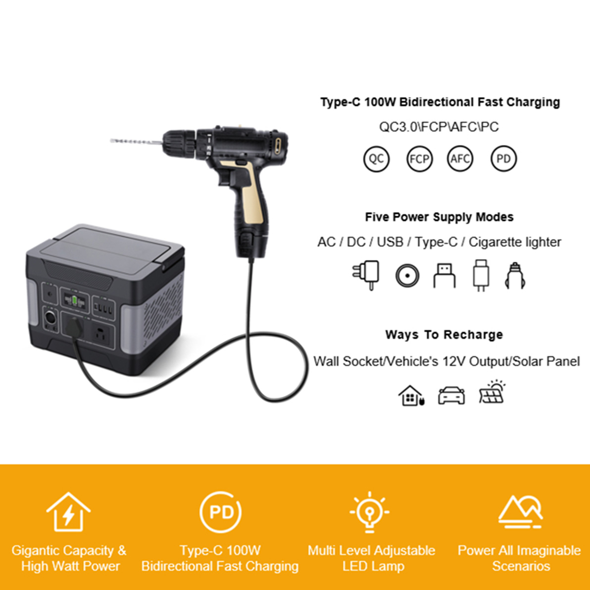400W energilagring nødsolenergigenerator for lading